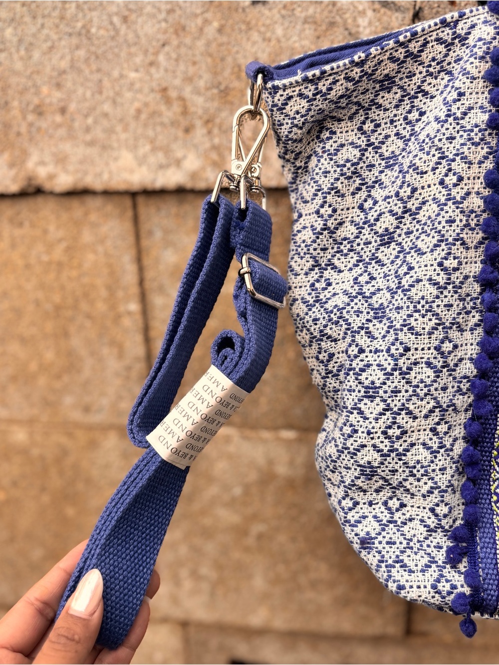 NEW America And Beyond Blue Patterned Tribal Beaded Large Shoulder Bag Boho NWOT - Picture 2 of 12